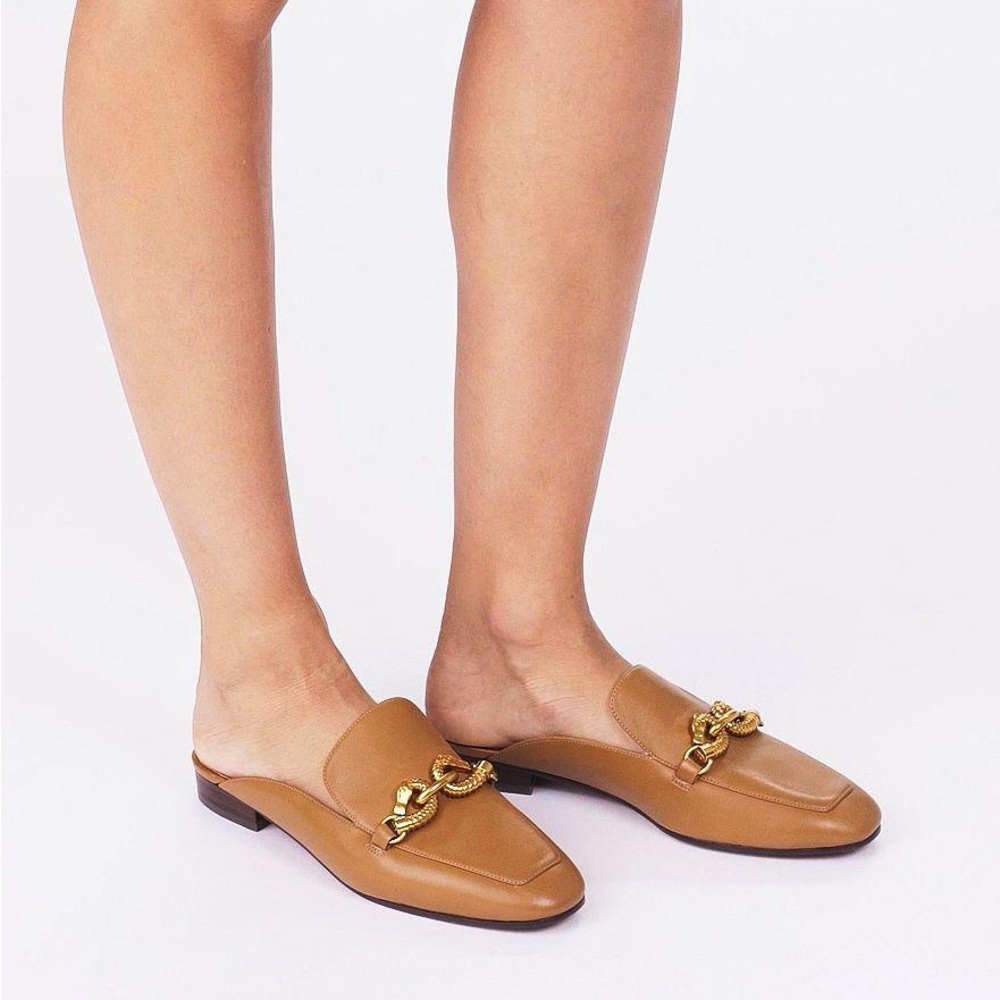 Tory Burch Jessa Backless Loafer Mules Camel Horse Hardware Size 7 Worn Once
